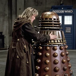 an ood hugging a dalek, still from doctor who (2005)