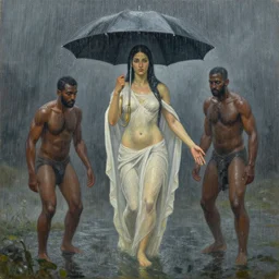 the most powerful goddess of rain, oil on canvas, by jeffrey catherine jones and enki bilal and winslow homer