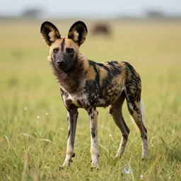 an african wild dog on the african plains, long grass, sparkling water, glistening, hyper realistic, hyper detailed, digital art, trending in artstation, cinematic lighting, studio quality, smooth render, unreal engine 5 rendered, octane rendered, art style by klimt and nixeu and ian sprigger and wlop and krenz cushart and paul lehr