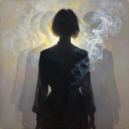 fashion model silhouette smoke, soft sun light, fuzzy iridescent glare, cover style, poster art, high detail, intricate oil painting, multiple exposure, hyperrealism, by stanley kubrick