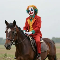a man on a horse wearing a clown suit. photorealistic 4k