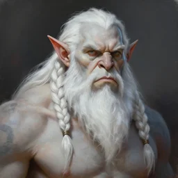 painting of, orc,  goliath, bearded braided hair. Pale white. Portrait. Craig mullins. ArtStation, CGSociety, Unreal Engine