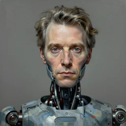 portrait of a robot that looks like Werner Herzog, detailed, coherent, painted by Edward Hopper, Wayne Barlowe, James Gilleard, airbrush, art by James Jean