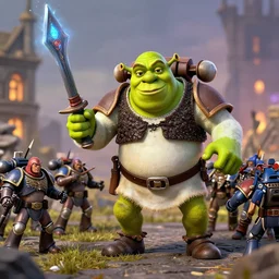 Shrek taking part in Warhammer 40,000 battle