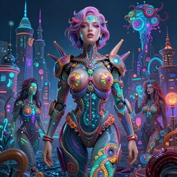 hyper detailed ultra sharp of a silicone goddesscore slutpunk biocore overcrowded ocean city bioluminated seawomen trending on artstation, warpaint aesthetic, earthwave, colorful, psychedelic, ornate, intricate, digital painting, concept art, smooth, sharp focus, illustration, art by artgerm and greg rutkowski and h. r. giger, 8 k