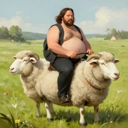 morbidly obese keanu reeves riding a sheep, elegant intricate digital painting artstation concept art by mark brooks and brad kunkle detailed