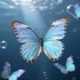 ethereal! pale blue butterflies comercial hd underwater bubbles! photography shining digital art animation rainbow light 3 d