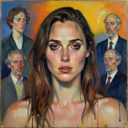 portrait of gal gadot in tears, by vincent lefevre and hernan bas and pat steir and hilma af klint, psychological, photorealistic, dripping paint, washy brush, rendered in octane, altermodern, masterpiece