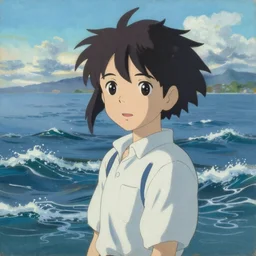 Classical oil painting of the ocean waves, beautiful portrait, official anime artwork, stylistic, brush strokes, oil, canvas, by Makoto Shinkai