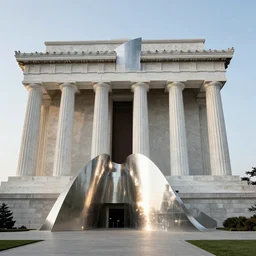 The Lincoln Memorial reimagined by Frank Gehry, photo in Architectural Digest, high resolution, metallic curves