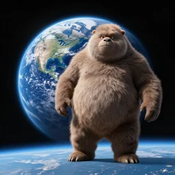 photo of big chungus in space next to the planet Earth, realistic highly-detailed, establishing shot