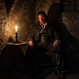 thirtysomething, enigmatic Solomon Kane (James Purefoy) sits in a dark medieval inn. dark shadows, colorful, candle light,  law contrasts, fantasy concept art by Jakub Rozalski, Jan Matejko, and J.Dickenson - S 872453686