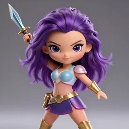 cute Miranda Kerr in epic heroic pose with weapon, cinematic, 4k, hyper realistic, super detailed, colorful accents, purple hair, golden ratio, symmetrical face, highly detailed professional photo, centered, vray caustics, hyper realistic by Sandra Chevrier