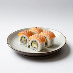retro sushi plate, commercial catalog photo, isolated on a pure white background, centered, entire object in frame, sharp focus, soft studio lighting