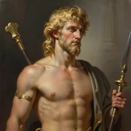 painted portrait of rugged dionysus greek god of wine, blonde hair 2 5 years old masculine, mature handsome upper body muscular torso fantasy, intricate, elegant, extremely detailed digital painting trending artstation concept art heroic portrait sharp focus, illustration, art by greg rutkowski magali villeneuve gaston bussiere