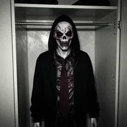 grainy photo of a mannequin as a creepy monster in a closet, harsh flash