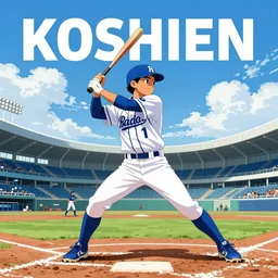 poster of young baseball player winning in koshien stadium, blue sky and white clouds, the feeling of summer, intricate, highly detailed, art by studio ghibli, makoto shinkai, greg rutkowski and alphonse mucha, 8 k