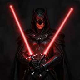 the dark knight holding a red lightsaber, highly detailed, extremely realistic, dark, digital painting, concept art, intricate, elegant, art by greg rutkowski