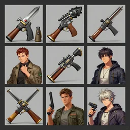 game asset of six different items and weapons by Stanley Artgerm Lau, WLOP, Rossdraws, James Jean, Andrei Riabovitchev, Marc Simonetti, and Sakimichan, tranding on artstation , assets