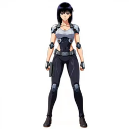 full body portrait of a beautiful and gorgeous female cyborg ninja by Masamune Shirow, centered, manga, single face, trending on artstation, WLOP, detailed, intricate, elegant, golden ratio, rule of thirds, good composition, sfw version