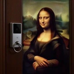ring doorbell video of mona lisa knocking my door, dark lighting