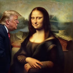 a beautiful painting of donald trump pretending to be mona lisa, by leonardo da vinci, ultra - detailed, 8 k