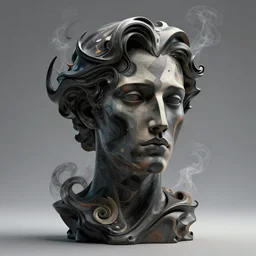 epic concept art. abstract male face silhouette mixing with black and color liquid fluid. abstract sculpture. art deco swirls. smoke simulation, vfx, cinema 4 d, tyflow. masterpiece, michelangelo. concept art, matte painting. greg rutkowski, wlop, victo ngai, kandinski