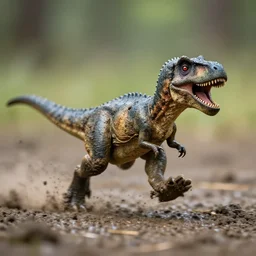 award winning photo by national geographic of a tiny muddy laughing dinosaur running very fast in the mud, motion blur, tiny gaussian blur, insanely detailed, insanely intricate, depth of field, low contrast, summer, wide aperture, action photography