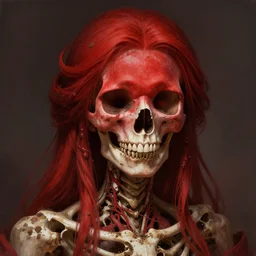 stunning crimson goddess of skull portrait, skull, bones, dirt, fantasy, intricate, elegant, highly detailed, digital painting, artstation, concept art, smooth, sharp focus, illustration, art by afshar petros and krenz cushart and artem demura and tony sandoval