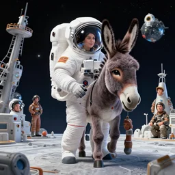 high intricate donkey as an astronaut on space harbor, full shot, maria panfilova, andrea savchenko, mike kime, ludovic plouffe, qi sheng luo, oliver cook, julian calle, eddie mendoza, trending on artstation
