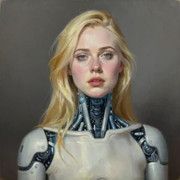 a striking hyper real oil painting of Elle Fanning with cybernetics by Andrew Wyeth
