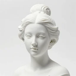 full head and shoulders, beautiful female porcelain sculpture by daniel arsham and raoul marks, smooth, all white features on a white background, hair piled high like ice - cream, delicate facial features, white eyes, white lashes, detailed white,