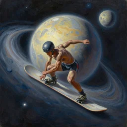 detailed oil painting of a 🏂 on 🌌