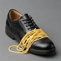 A shoe with spaghetti instead of shoelaces n -4