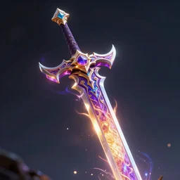 a mythic legendary elemental multicolor sword creating a powerful aura, octane render, unreal engine, 3D, 8K, ultra detailed, as coherent as Dall-E 2