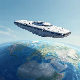 a colony ship lands on earth, digital art in the style of chriss foss