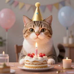 a cat celebrating his birthday. highly - detailed digital art, artstation cgsociety masterpiece
