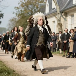 photorealistic photo benjamin franklin arriving in france 1 7 9 0