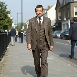 mr. bean walks down a street on a sunny day by albert anker