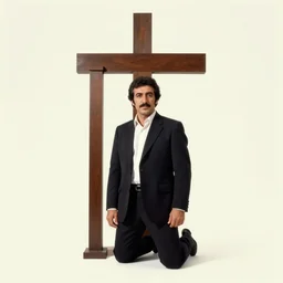 beautiful graphic full body portrait by petros afshar, a man kneeling at a cross, 1 9 7 0 s illustrated advertising art, painterly character design by petros afshar, quint buchholz, cuno amiet, will barnet, hsiao - ron cheng