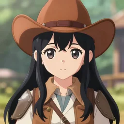 adorable young cute anime elf girl, cowboy hat long black hair, explorer armor. symmetrical face. symmetrical detailed defined eyes. beautiful lineart. bokeh pixiv # 1 ranking depth focus, chromatic aberration, noise, soft lighting, srgb, 4 k, cinematic