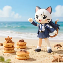 4 5 mm 1 9 8 7 cookbook food photography of an corporate mascot at a beach summoning an anime catgirl, photography by tyler mitchell johfra bosschart