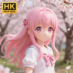 close up of kawaii girl standing in a field of cherry blossom trees, long wild pink dreads blowing in the wind, flower petals, anime, detailed anime, hyper realistic anime, realistic anime, manga anime, chibi anime, detailed, highly detailed, hd, 4 k, sharp, clear, high res, high quality, cinematic, 2 point studio lighting,