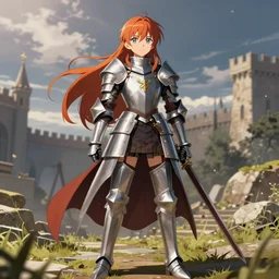 a beautiful anime girl knight medieval, epic, full body, cinematic, sachucci 9 5