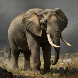 an elephant in tactical gear in a frazetta painting