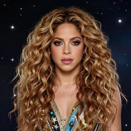 cosmic portrait of shakira as queen of the universe, hyper detailed, digital art, cinematic lighting, studio quality, smooth render, unreal engine 5, octane rendered, art style by klimt and nixeu and ian sprigger and wlop and krenz cushart.