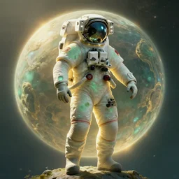 extremely detailed, astronaut lush planet, full body, soft light, golden glow, jade green, diffuse lighting, fantasy, intricate, surrealism!!!!, highly detailed, lifelike, photorealistic, digital painting, artstation, illustration, concept art, smooth, sharp focus, by greg rutkowski, chris tulloch mccabe, valentina remenar,