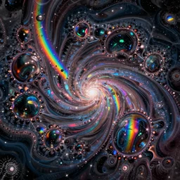 deep rich colors, iridescent opal mandelbrot galaxies, rainbows, black opal, shiny, glowing, abalone, organic rippling spirals, octane render, druzy geode,