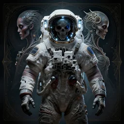 symmetry!! portrait of astronaut, sci - fi horror, glowing lights!!, elegant, intricate, body horror, dark design, highly detailed, dark lighting, digital art, digital painting, artstation, smooth, sharp focus, illustration, art by artgerm and h r giger and greg rutkowski and alphonse mucha, 8 k