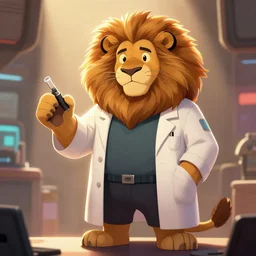 anthropomorphic lion scientist, trending on artstation, trending on furaffinity, digital art, by kawacy, anime, furry art, warm light, backlighting, cartoon, concept art, cyberpunk